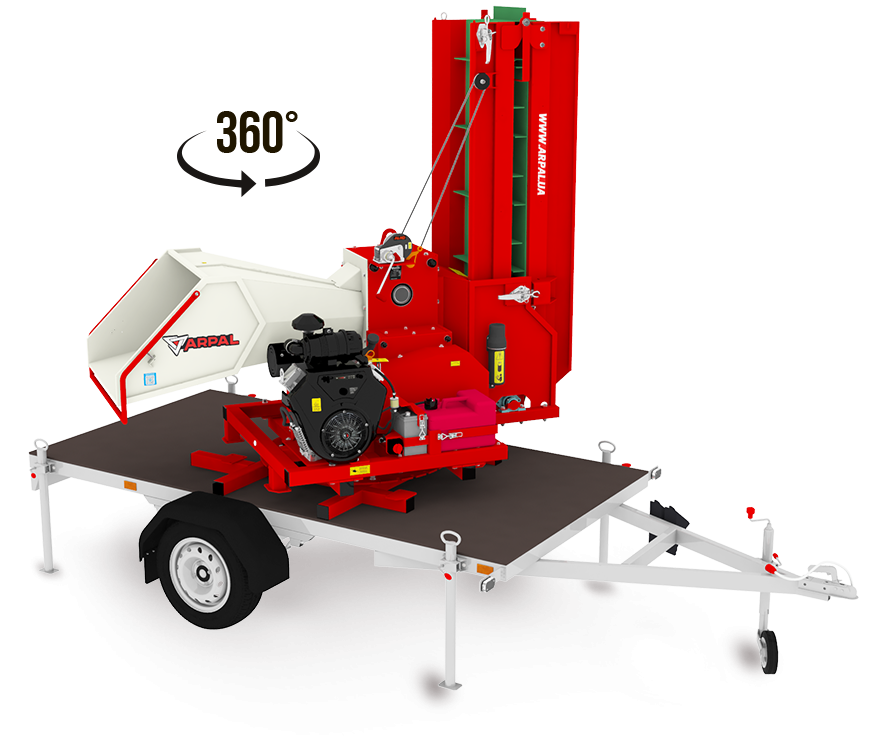 Подрібнювач гілок Arpal на шматки дров з бензиновим двигуном на причепі з поворотною платформою (АМ-200БД-К)