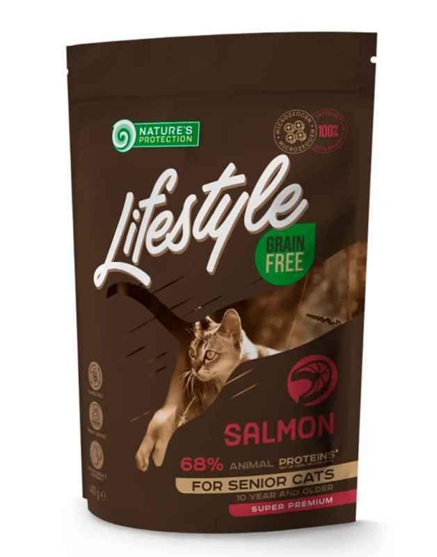 Корм для пожилых котов сухой Natures Protection Lifestyle Grain Free Salmon Senior Cat с лососем 400 г (59558)