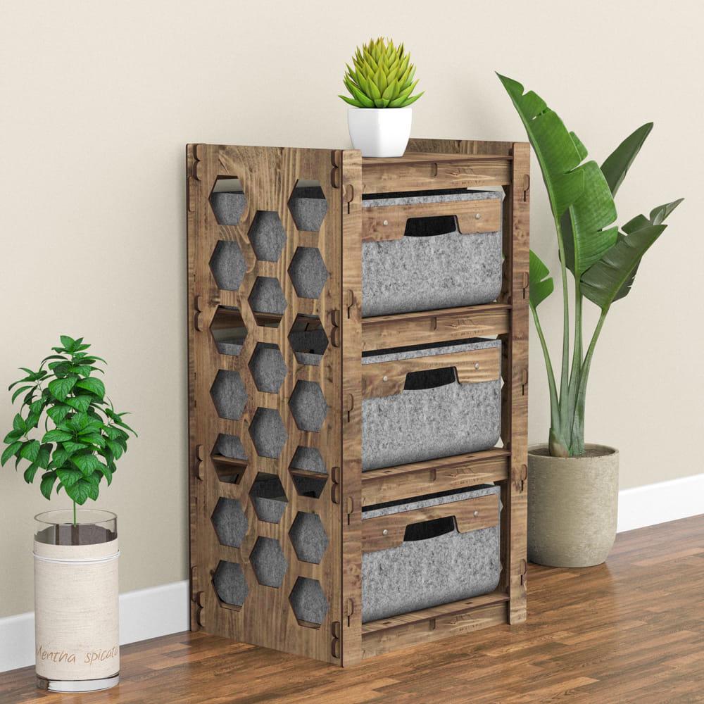 Комод в коридор из дерева Hexagonica Honeycomb на 3 ящика серые корзины 750х413х345 мм (111520) - фото 2