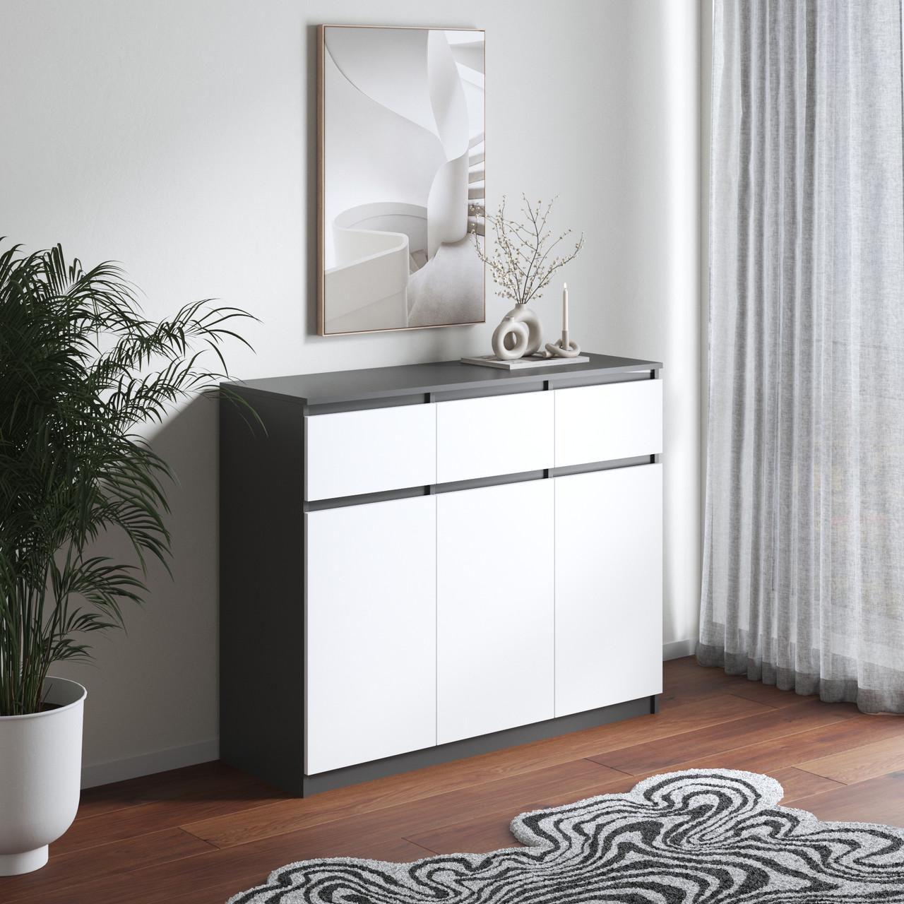 Комод с ящиками и полками Вайс R-33 120х40х98 см Антрацит/Белый (30325402)