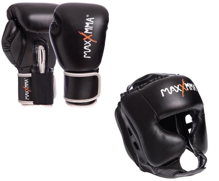 Боксерский набор Maxxmma перчатки GBH01 12 униций/шлем GB01s L/XL Черный (27460236)