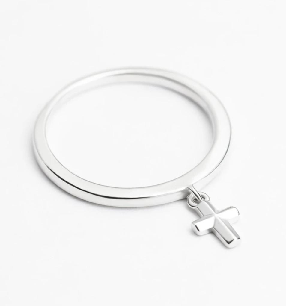 Кольцо без камней с подвеской Крест р. 16,5 серебро 925 пробы 1 г