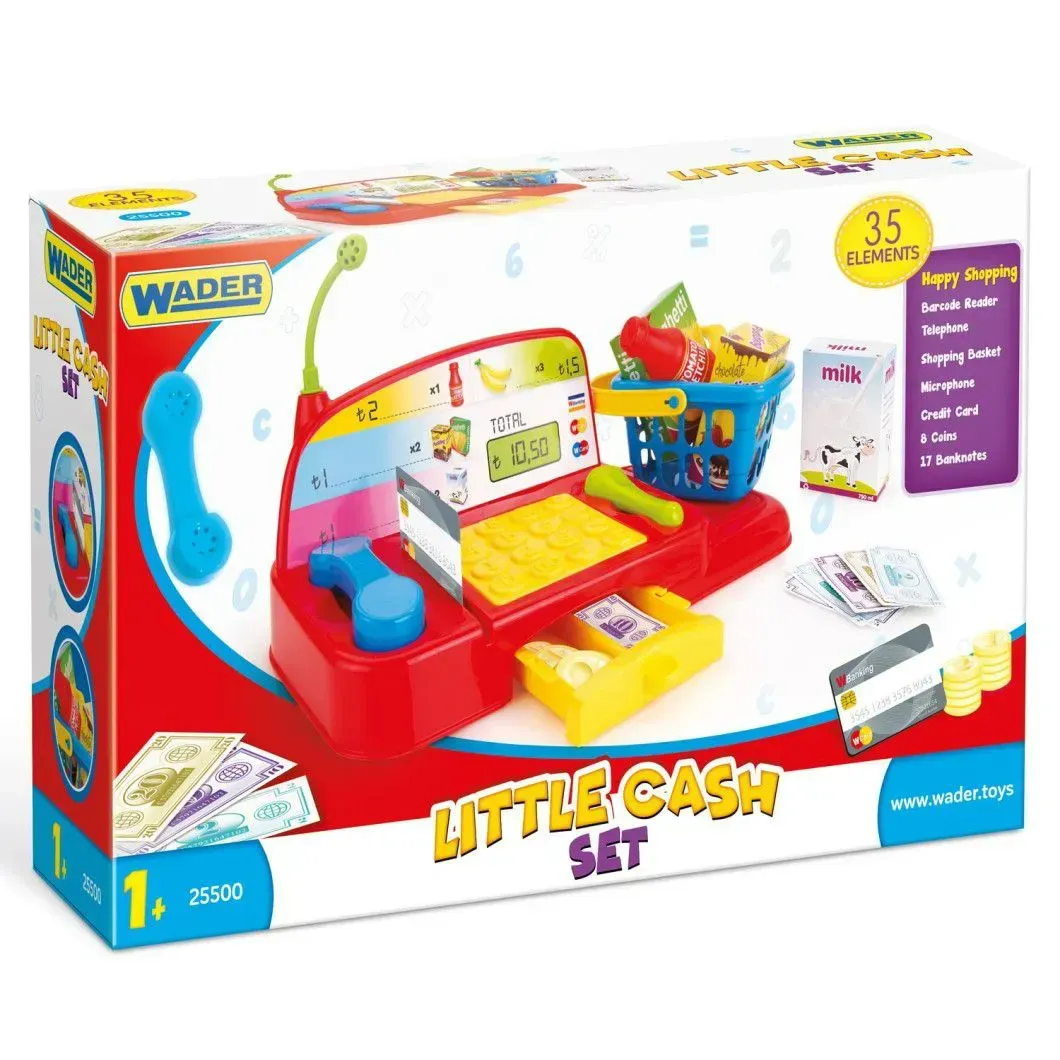 Детский игровой набор Wader Кассовый аппарат с картой/наличными и продуктами из пластика 11х44х26 см Разноцветный (150-98-25500)