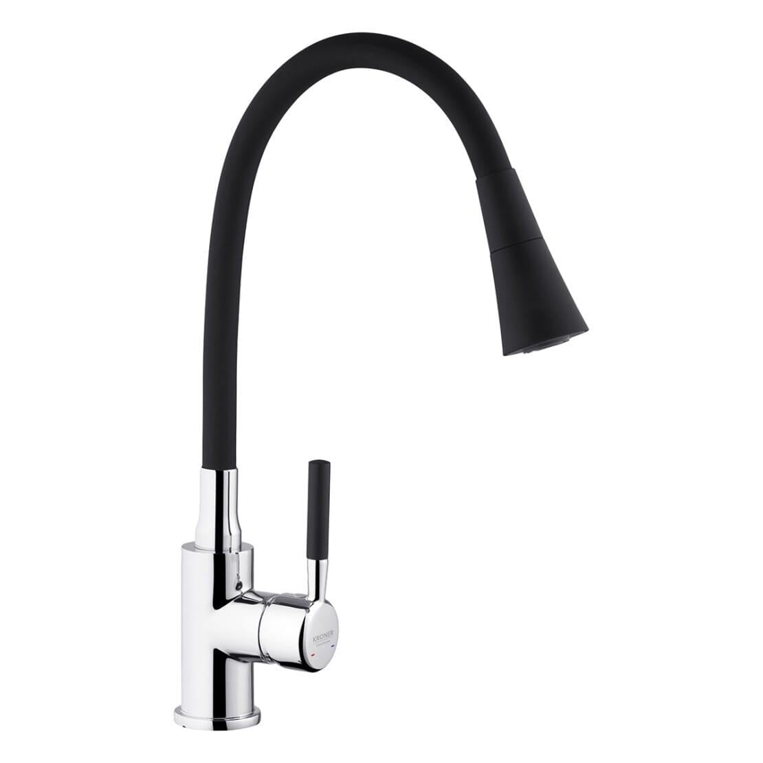 Смеситель для кухни Kroner KRM Kuche C132BLK с гибким изливом Хром/Черный матовый (CV033126)