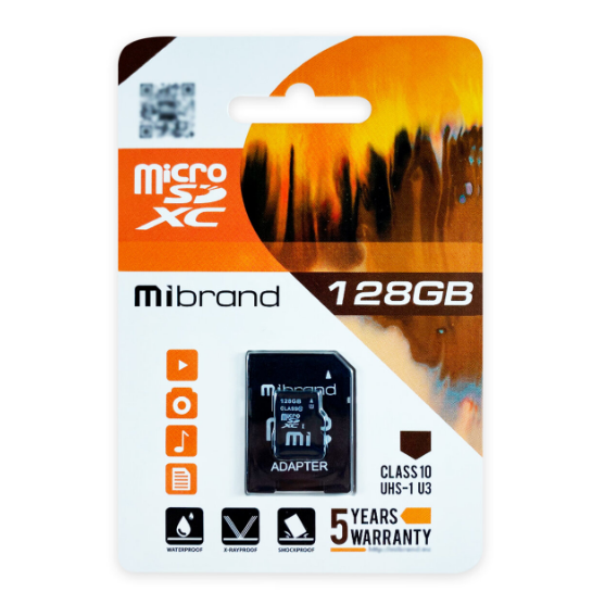 Карта памяти Mibrand 128 Гб Class 10 UHS-I U3 + SD-адаптер (MICDHU3/128GB-A)