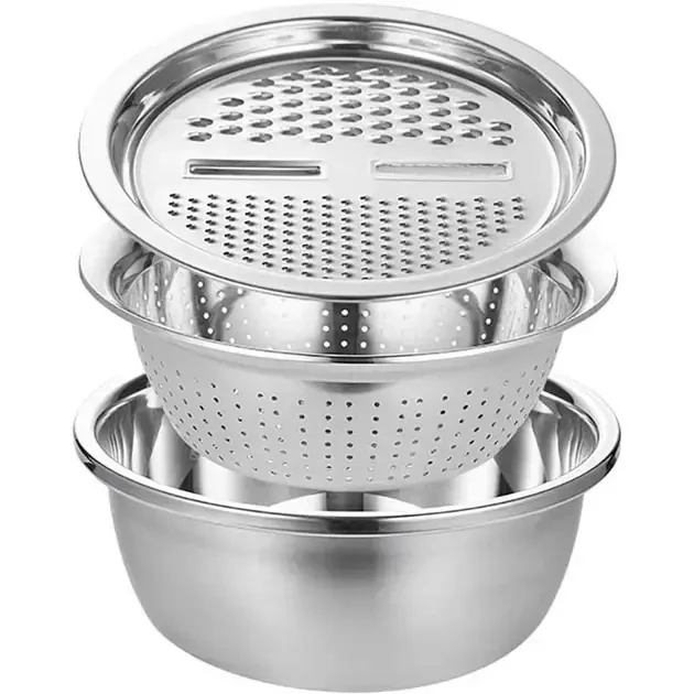 Набор кухонный Metal Basket Cutter 3в1 миска/дуршлаг/терка из нержавеющей стали (14095)