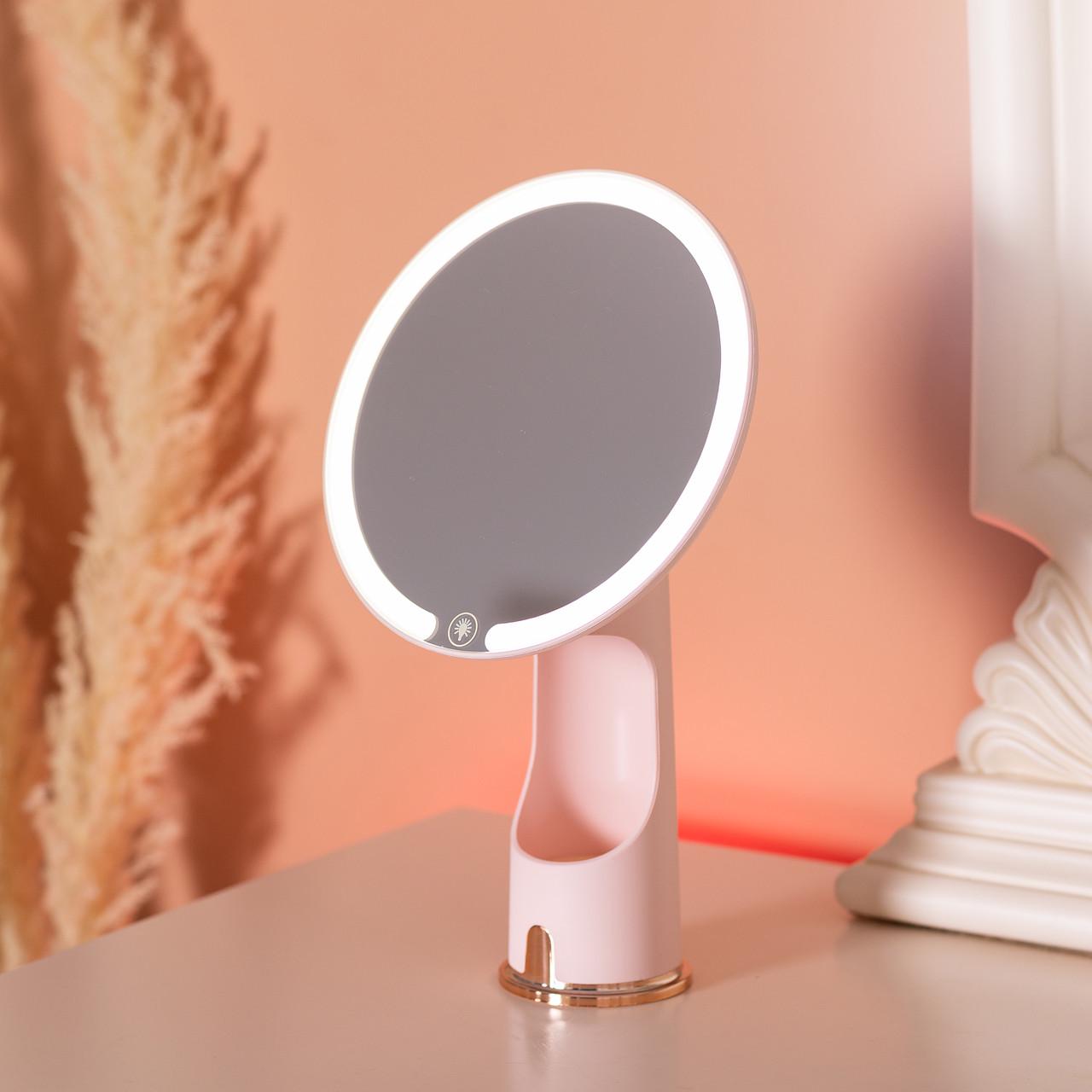 Дзеркало з підсвічуванням настільне косметичне кругле з LED підсвічуванням USB 18,5х10х29 см Рожевий (6875) - фото 9 Дзеркало з підсвічуванням настільне косметичне кругле з LED підсвічуванням USB 18,5х10х29 см Рожевий (6875) - фото 9