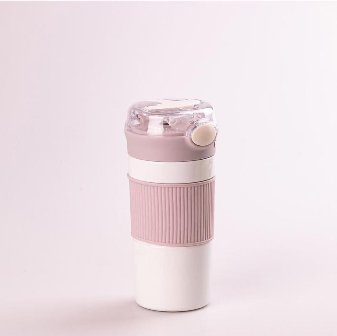 Термокружка Happy Life с трубочкой и крышкой на кнопке 400 мл Молочный (18177396)