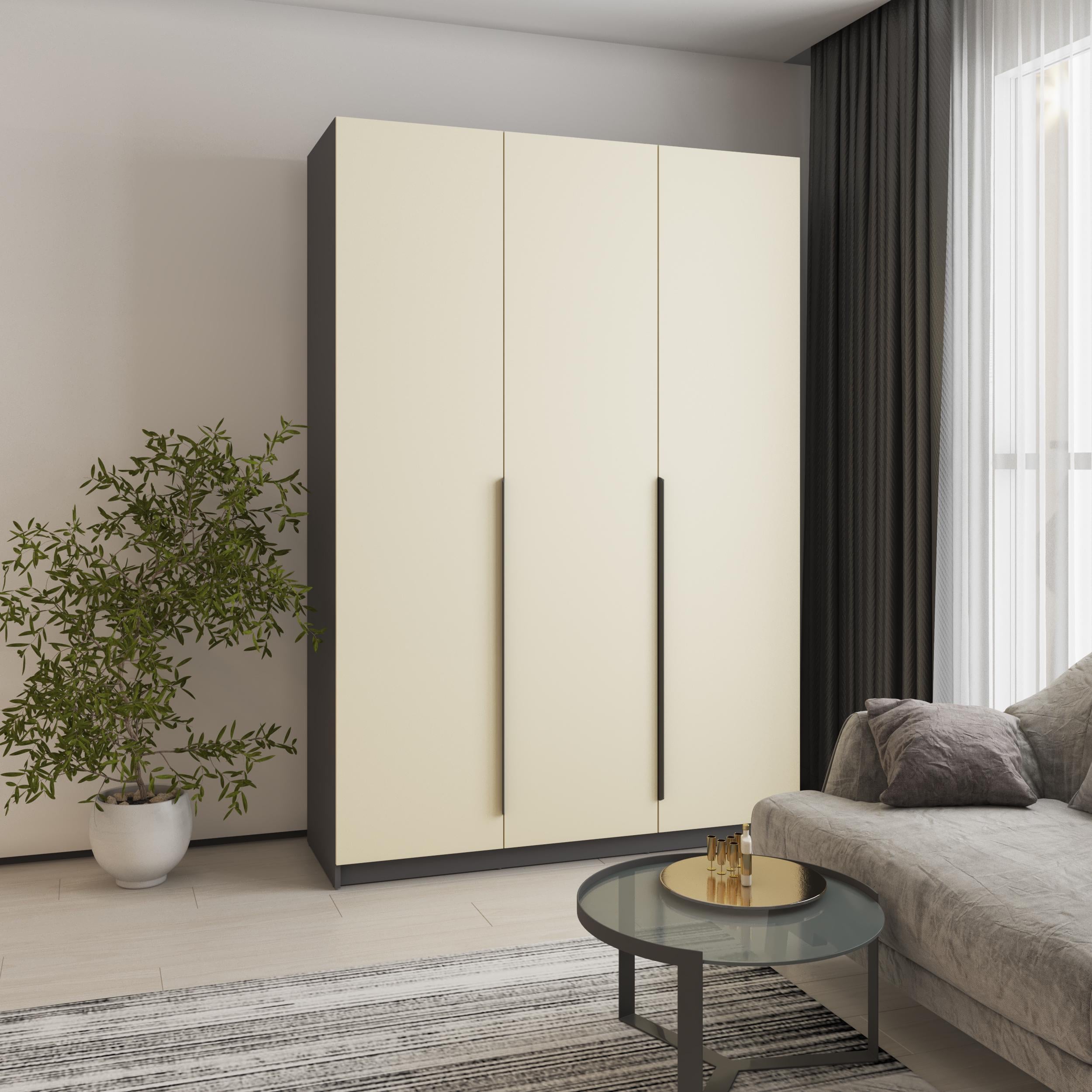 Шкаф 3-дверный MebelStar Оскар МДФ Ultra Mat BL-B 4 дополнительных полки 150x52x220 см Антрацит/Альмонд (MBS-5732)