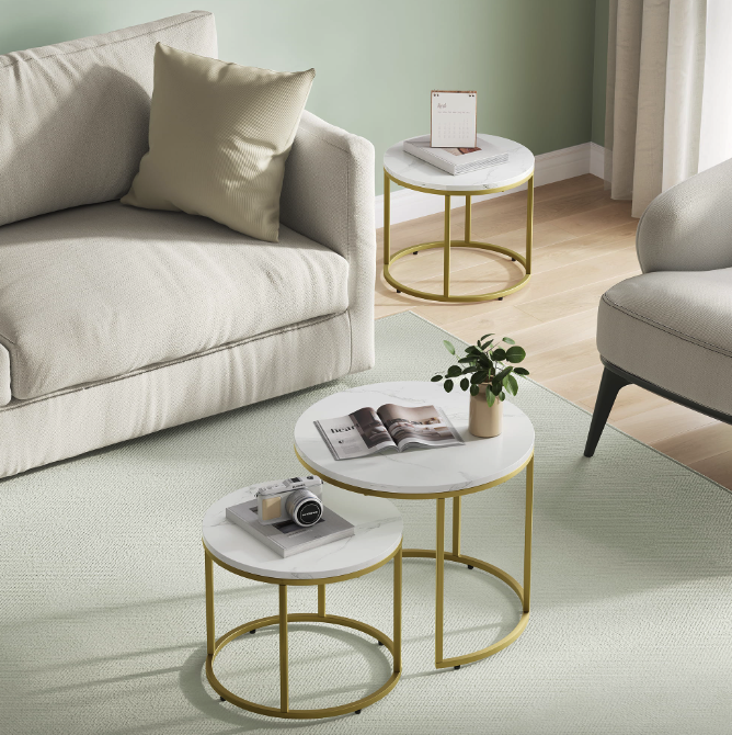 Комплект журнальных столиков Leobert Oreo круглый Мраморный с золотым (4347) - фото 2 Комплект журнальных столиков Leobert Oreo круглый Мраморный с золотым (4347) - фото 2