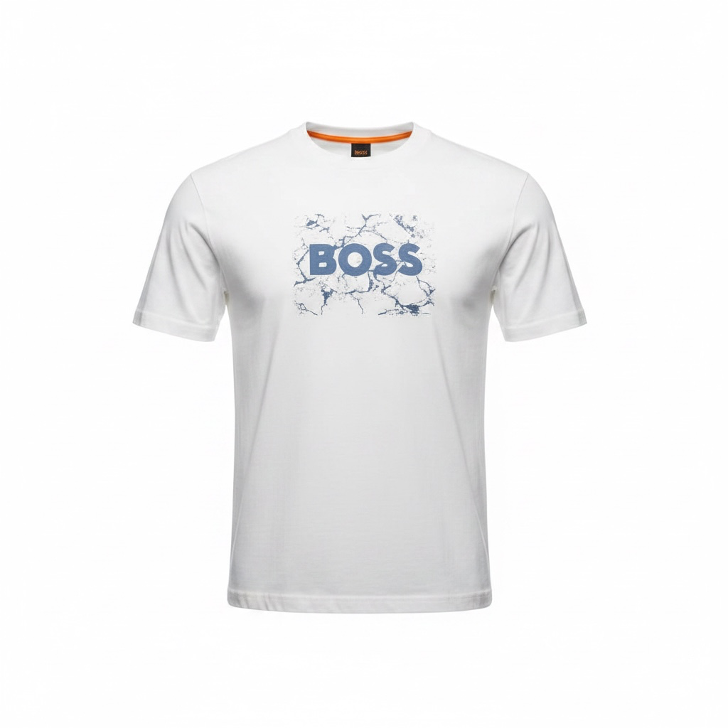 Футболка мужская BOSS Regular Fit Blue Marble Logo T-Shirt XL Белый (HB12004.6XL)