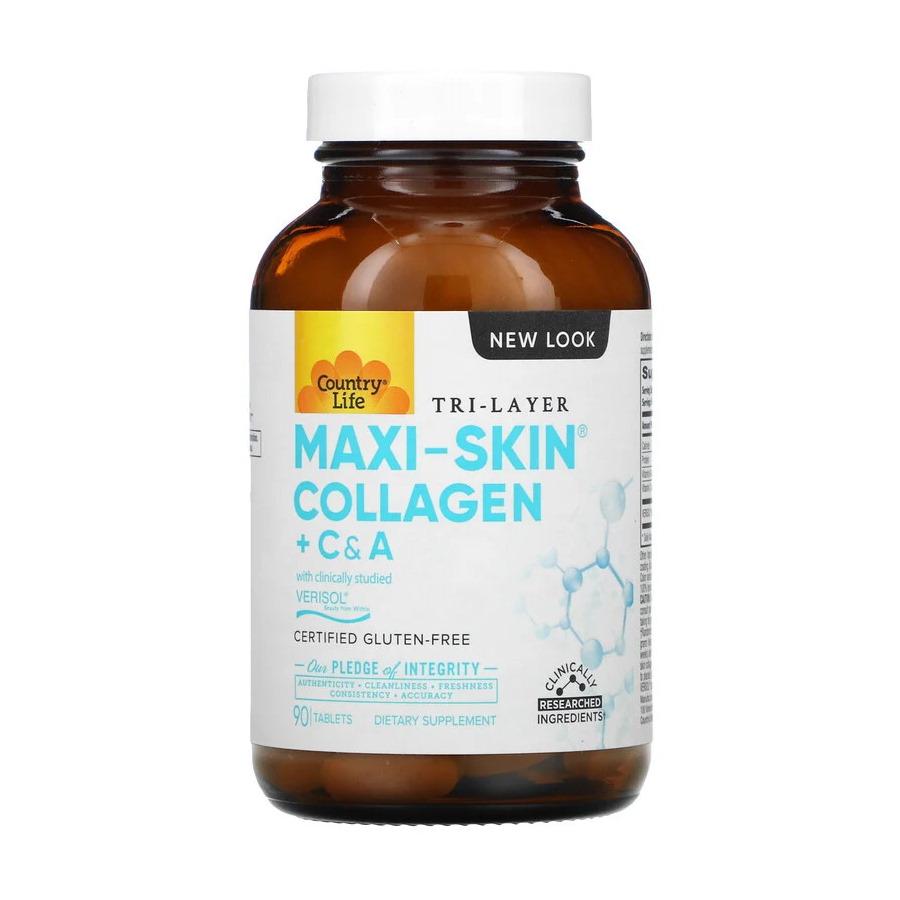 Натуральна добавка Country Life Maxi-Skin Collagen + C/A 90 таб. (7814)