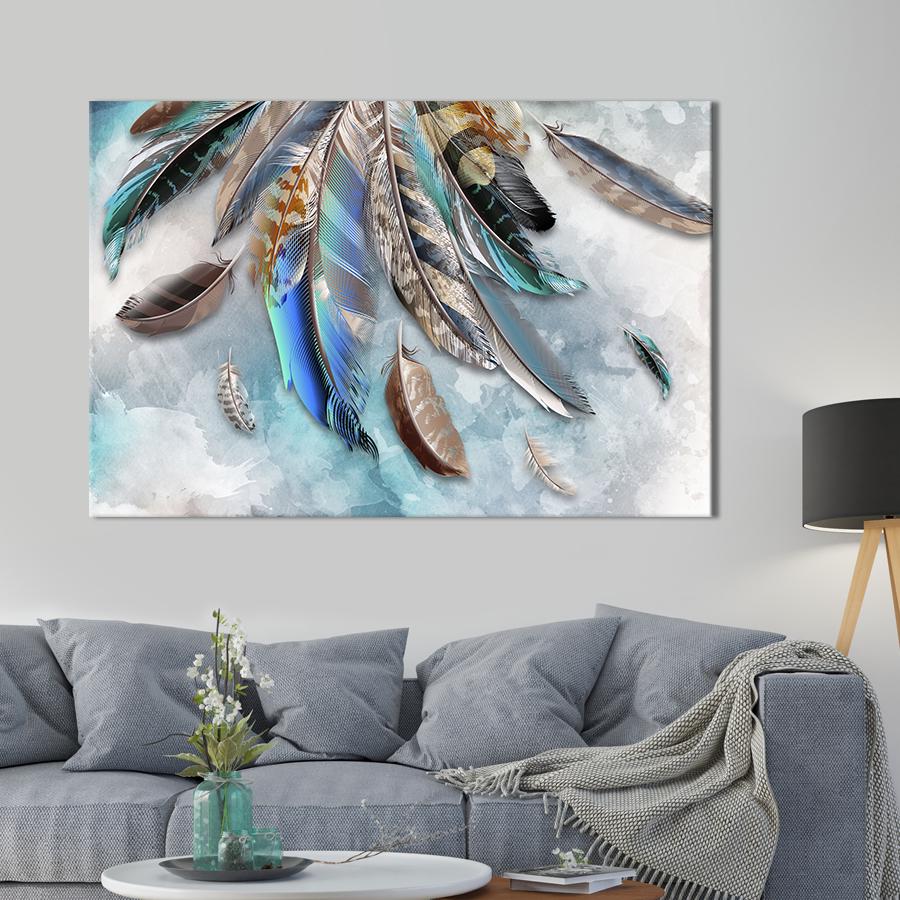 Настенный декор картина на холсте для интерьера Цветные перья 120x80 см (541-1)