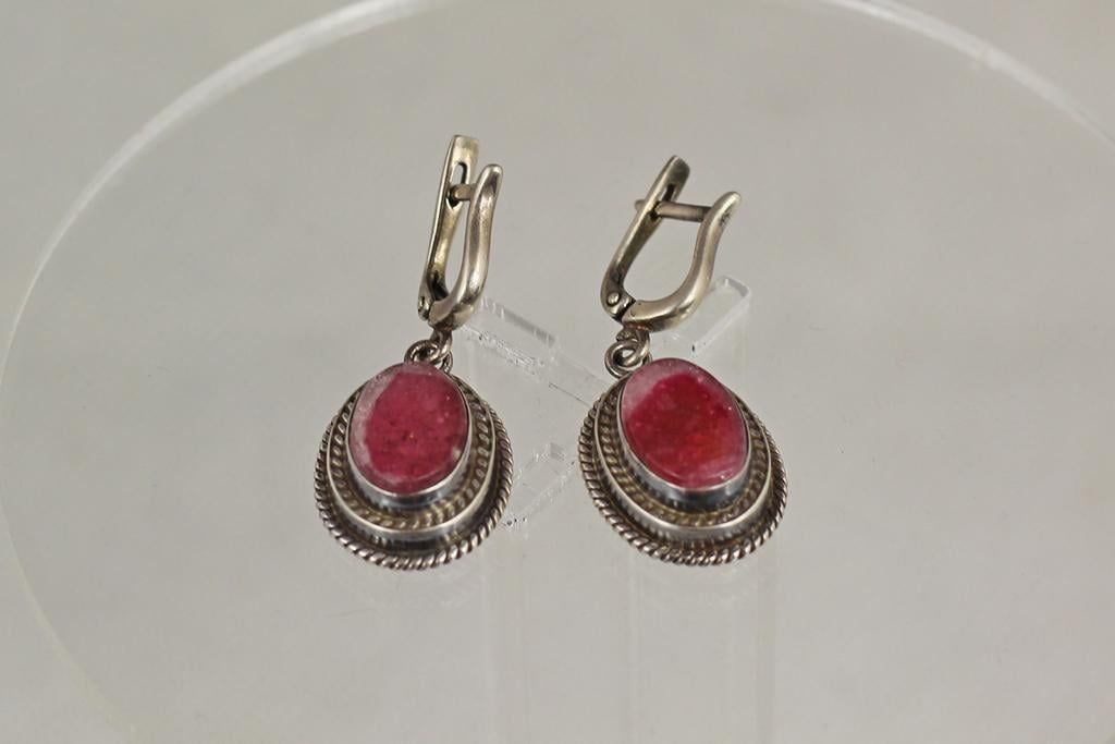 Серьги подвески винтажные с турмалином 3,5 см Серебряный (31106972)