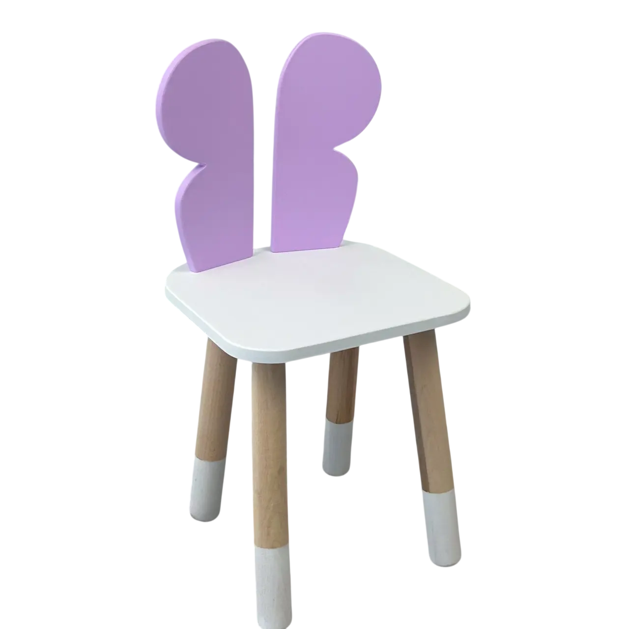 Стул детский деревянный со спинкой в ​​форме крыльев бабочки 26х26х24 см. Бело-фиолетовый (150-7-34074)