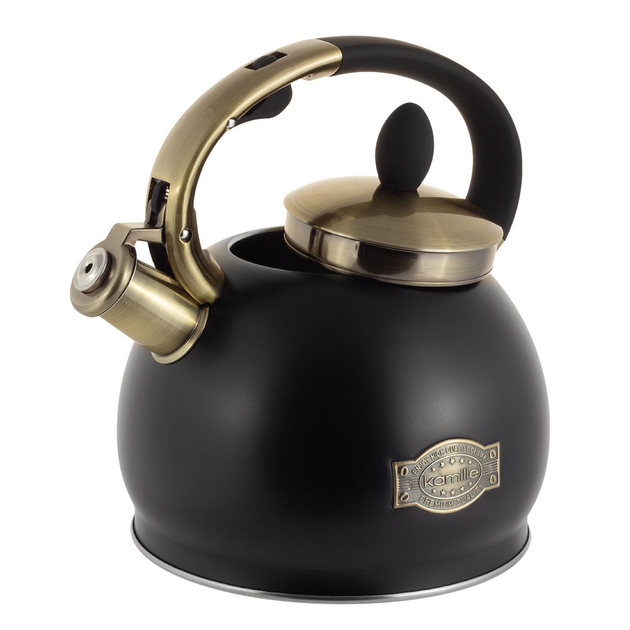 Чайник со свистком и ручкой с покрытием soft touch Kamille KM-0852 из нержавеющей стали 2,7л Черный (150-84-0852)
