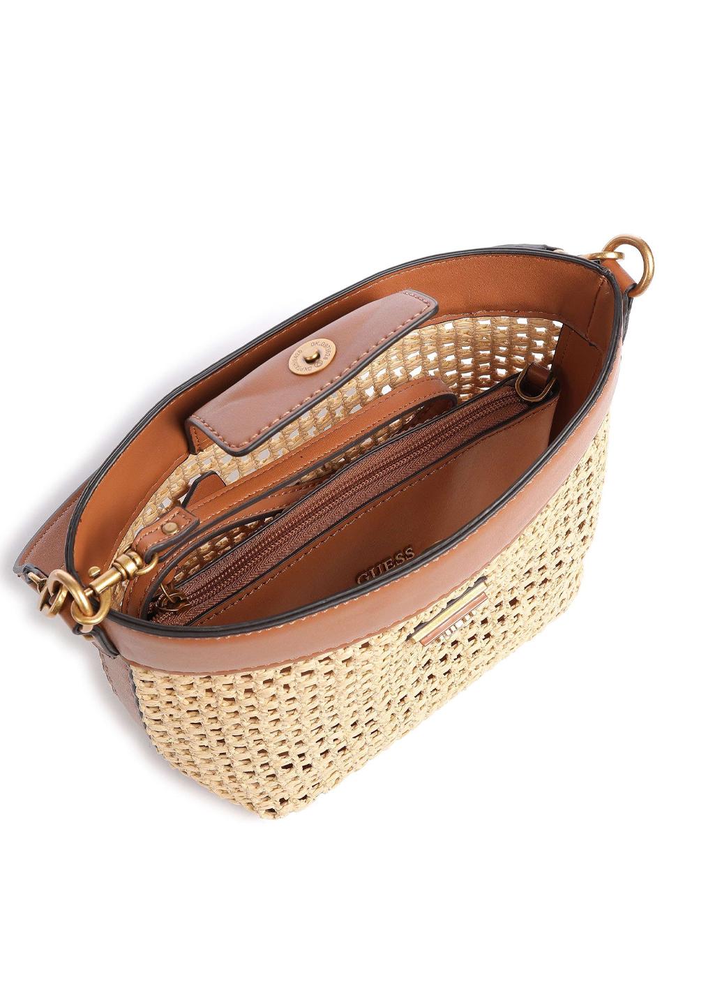 Сумка c косметичкой сумка корзина женская соломенная Guess VIKKY DRAWSTRING BUCKET HWWH6995040-COG Желтый - фото 8