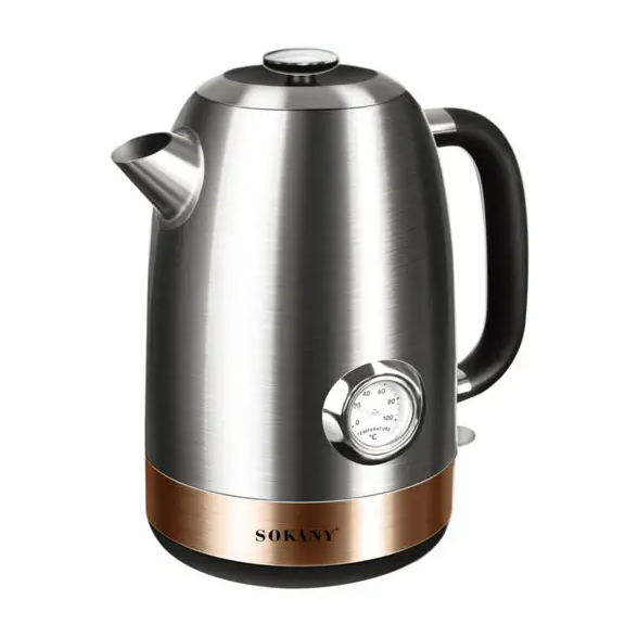 Електрочайник з термометром Sokany SK-1031 безшумний з нержавіючої сталі 1,7 л Сталевий