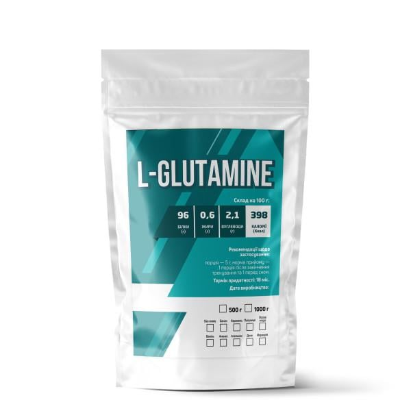 Амінокислотна добавка L-GLUTAMINE 96% білка на 20 порцій 100 г Апельсиновий (124-125-glu-ap100)