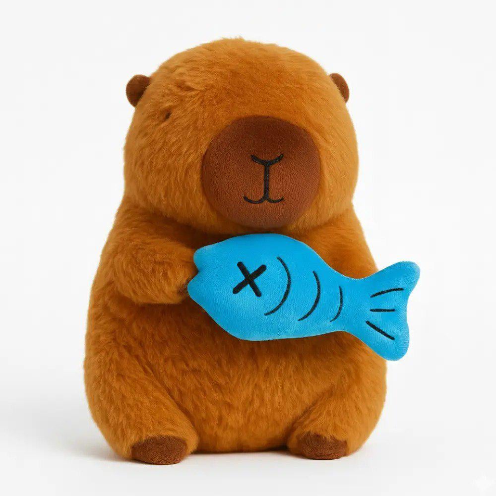 Мягкая игрушка Капибара с рыбкой из гипоаллергенного плюша с молнией (2771121109)