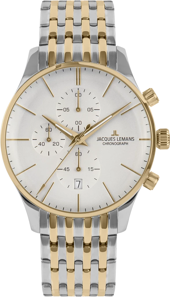 Наручний годинник чоловічий Jacques Lemans London 1-2163J з сталевим корпусом WR 50 м та білим циферблатом