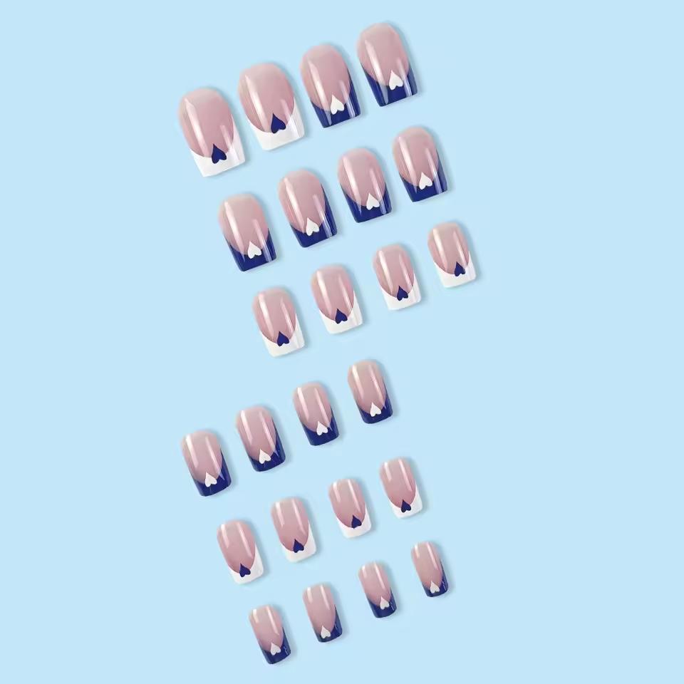 Накладные ногти френч с сердечками квадрат с клеевыми пластинами 24 шт. Синий с белым - фото 6 Накладные ногти френч с сердечками квадрат с клеевыми пластинами 24 шт. Синий с белым - фото 6