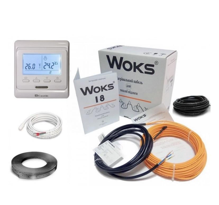 Двужильный кабель Woks 18 Вт/м 16,2-20,3 м2/2920 Вт 162 м с программируемым терморегулятором