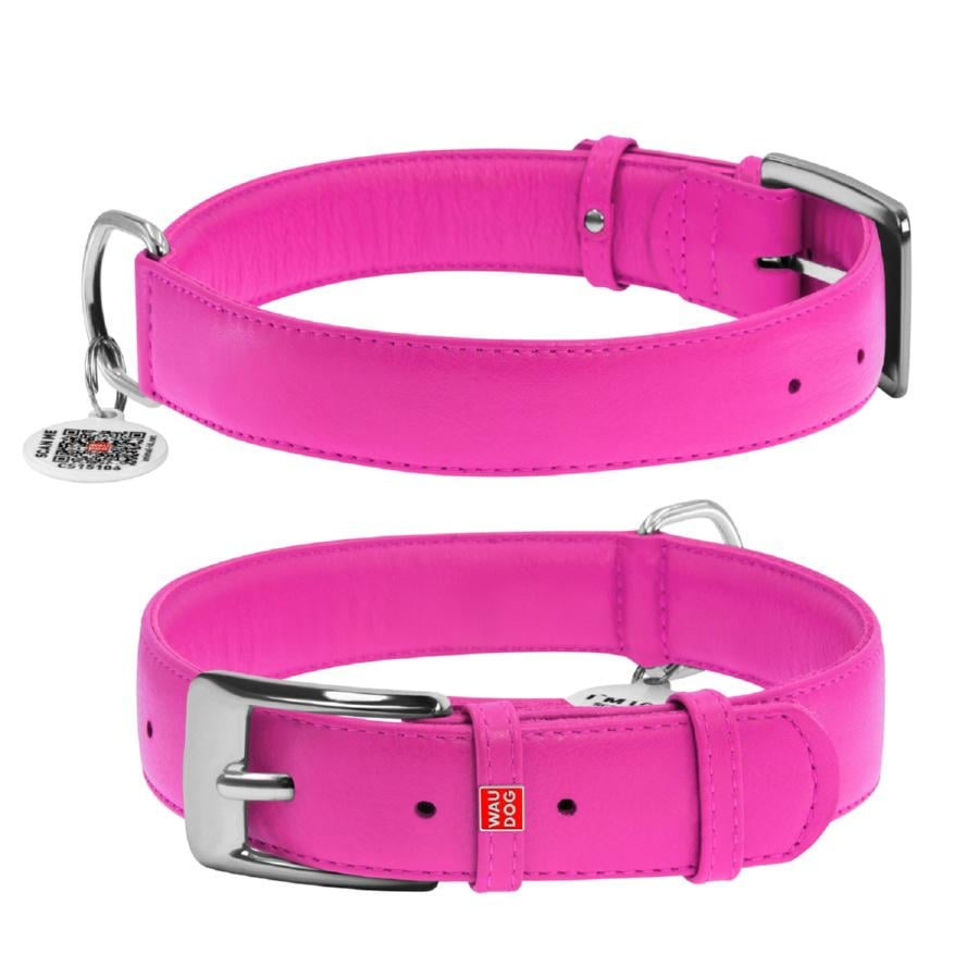 Нашийник для собак шкіряний Waudog Glamour з QR паспортом без прикрас L 35 мм 46-60 см