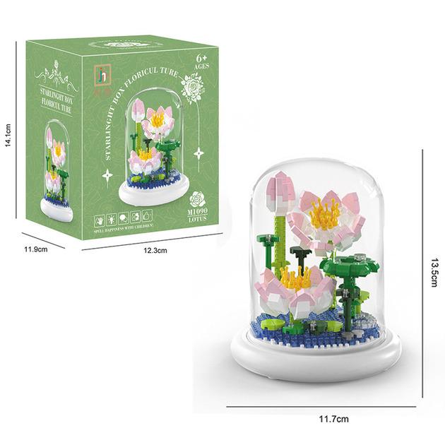 Конструктор-ночник Цветок в колбе с подсветкой Лотос, Цветок в горшке для детей 660 дет - фото 2