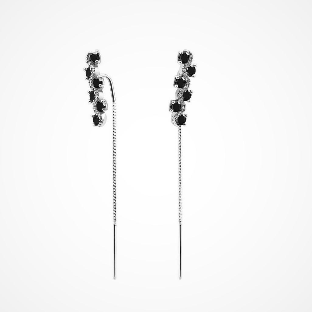 Серьги из серебра с черными камнями покрыто родием 925 2,62 г (889)