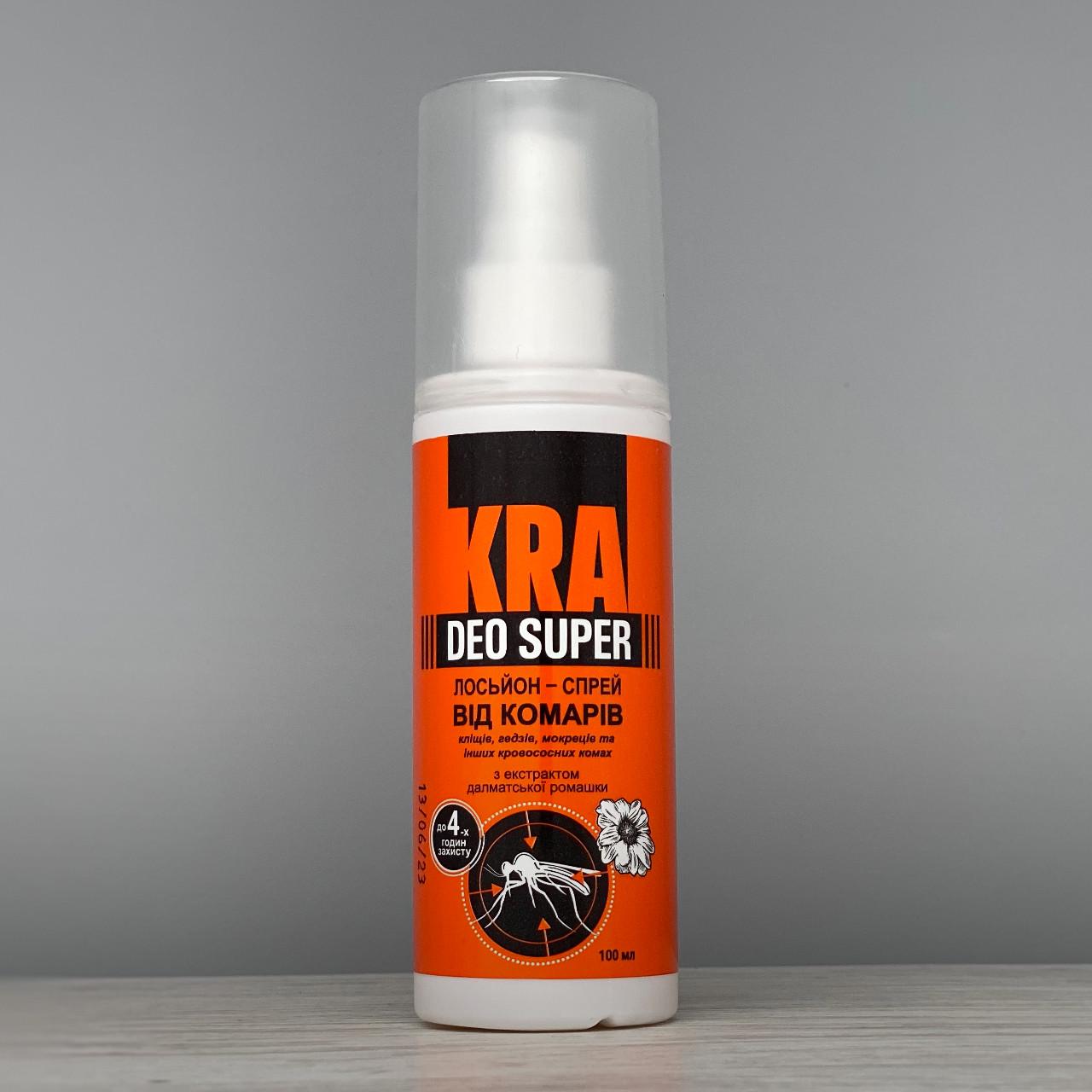 Репелент від комарів KRA DEO SUPER лосьйон-спрей 100 мл (1625) Репелент від комарів KRA DEO SUPER лосьйон-спрей 100 мл (1625)