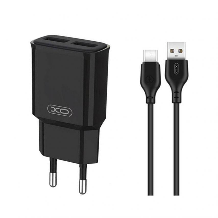 Адаптер Xo L92C 2 USB/2.4A/Data Cable USB to Type-C Black