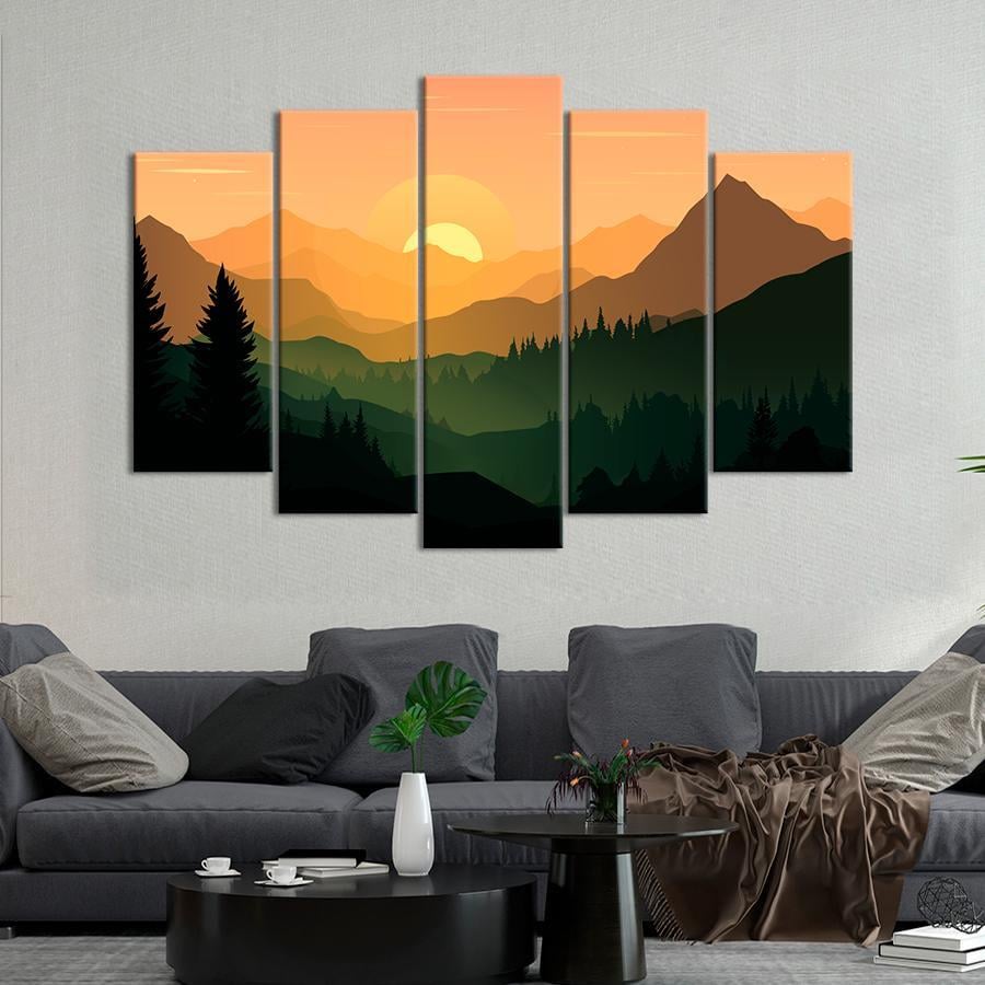 Картина на полотні Гарний захід сонця над горами і лісом 137x85 см (V512-5_L)