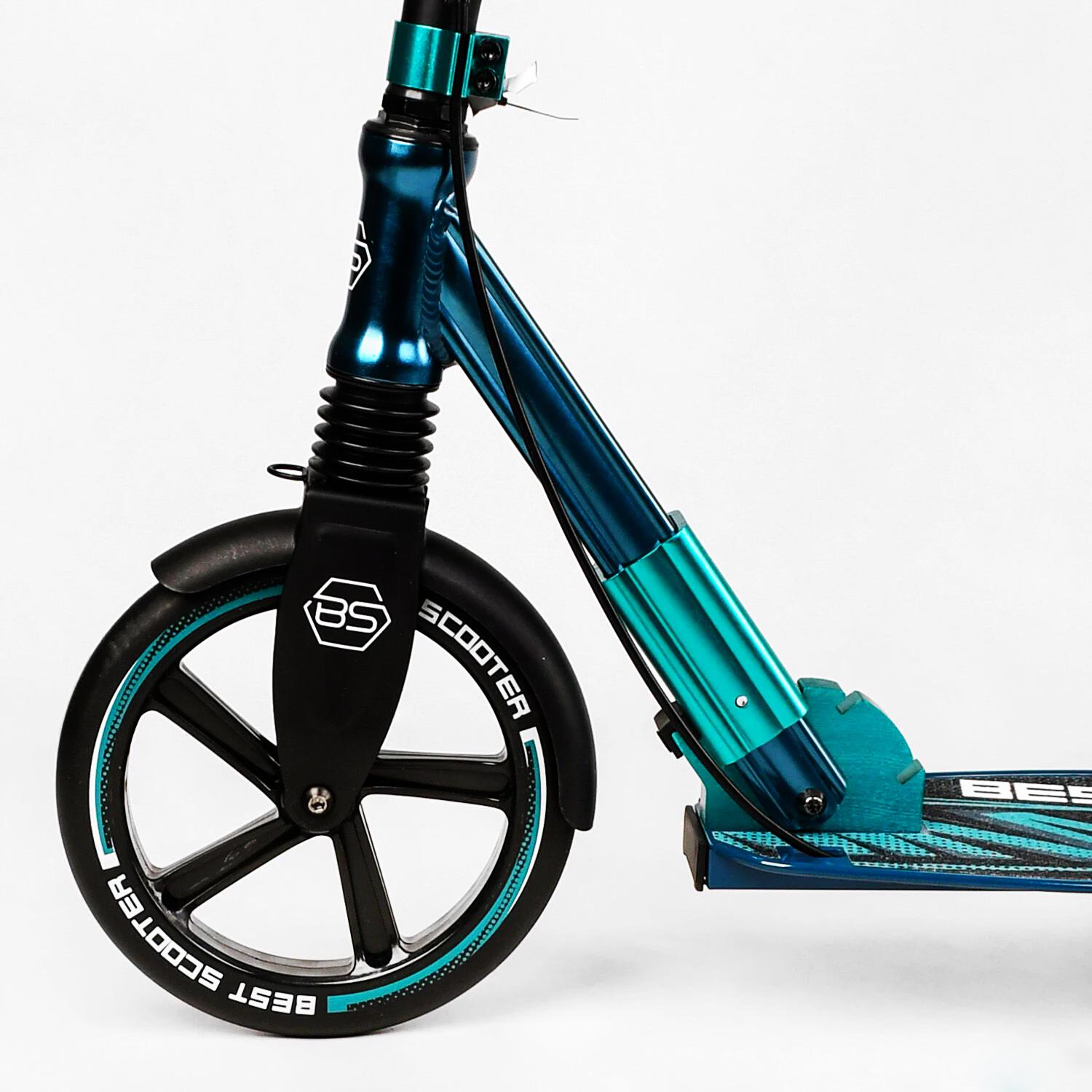 Самокат двоколісний складаний Best Scooter ліхтарик амортизатор Black/Turquoise (113199) - фото 4