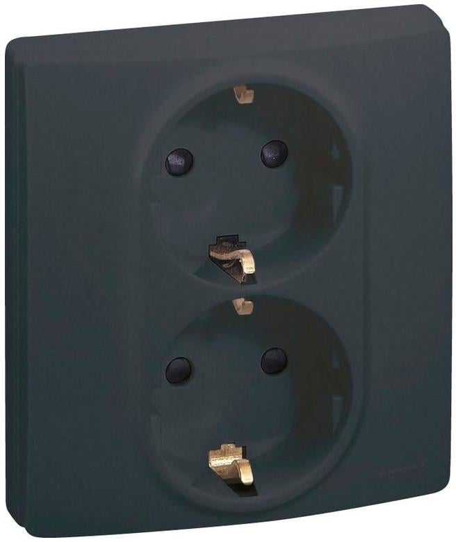 Розетка подвійна 220В Legrand 672633 Etika пластикова із заземленням Schuko зі шторками Антрацитовий (11561980) Розетка подвійна 220В Legrand 672633 Etika пластикова із заземленням Schuko зі шторками Антрацитовий (11561980)