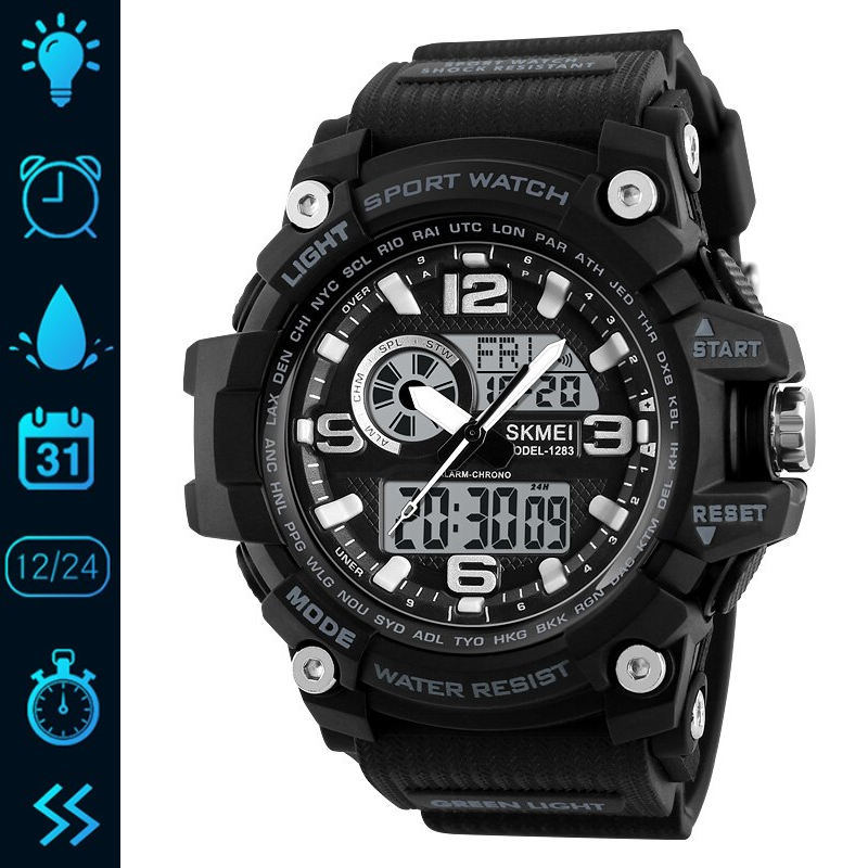 Наручные часы мужские Skmei военные с подсветкой водонепроницаемые Черный (1283) - фото 8 Наручные часы мужские Skmei военные с подсветкой водонепроницаемые Черный (1283) - фото 8