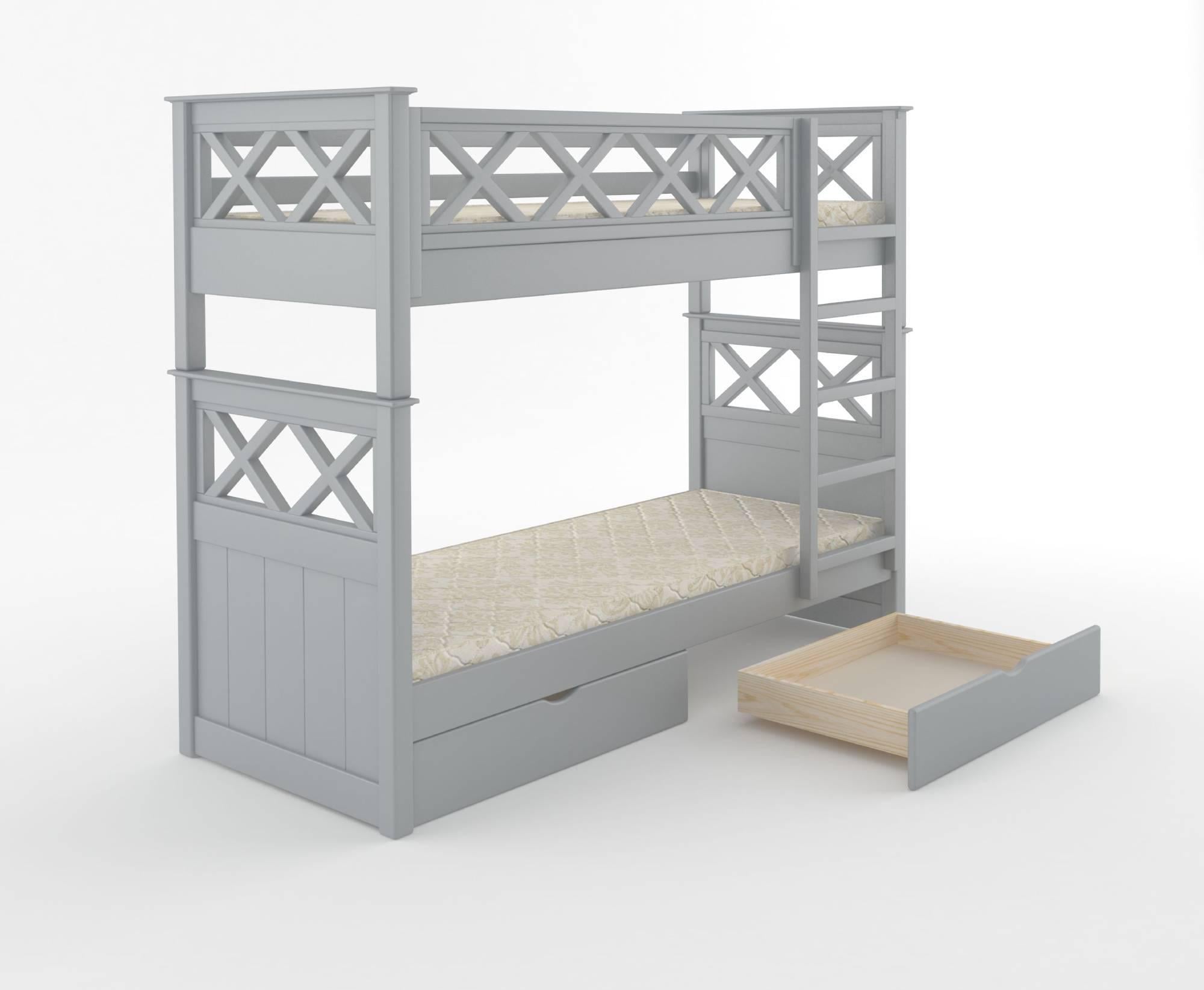 Кровать двухъярусная деревянная Mebigrand Мальта с ящиками 90x190 см RAL 7040 Светло-серый (MBG-2298)