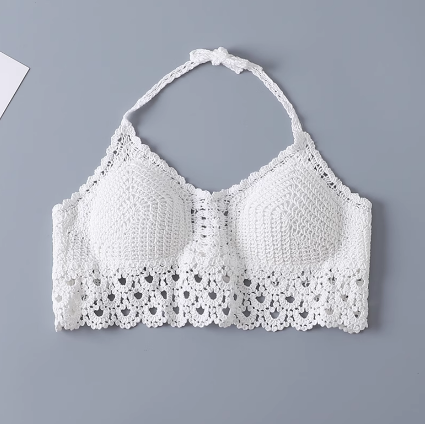 Топ-бюстгальтер вязаный на завязках с широкой ажурной полосой снизу S/M Белый (22-92-1573-Б)