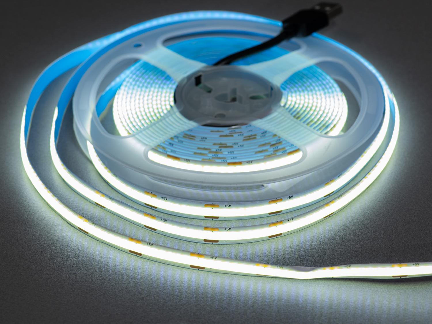 Світлодіодна стрічка COB 5В з USB 320 діодів на метр 8 мм Холодний білий (P5-COB-320-CW-20-8)