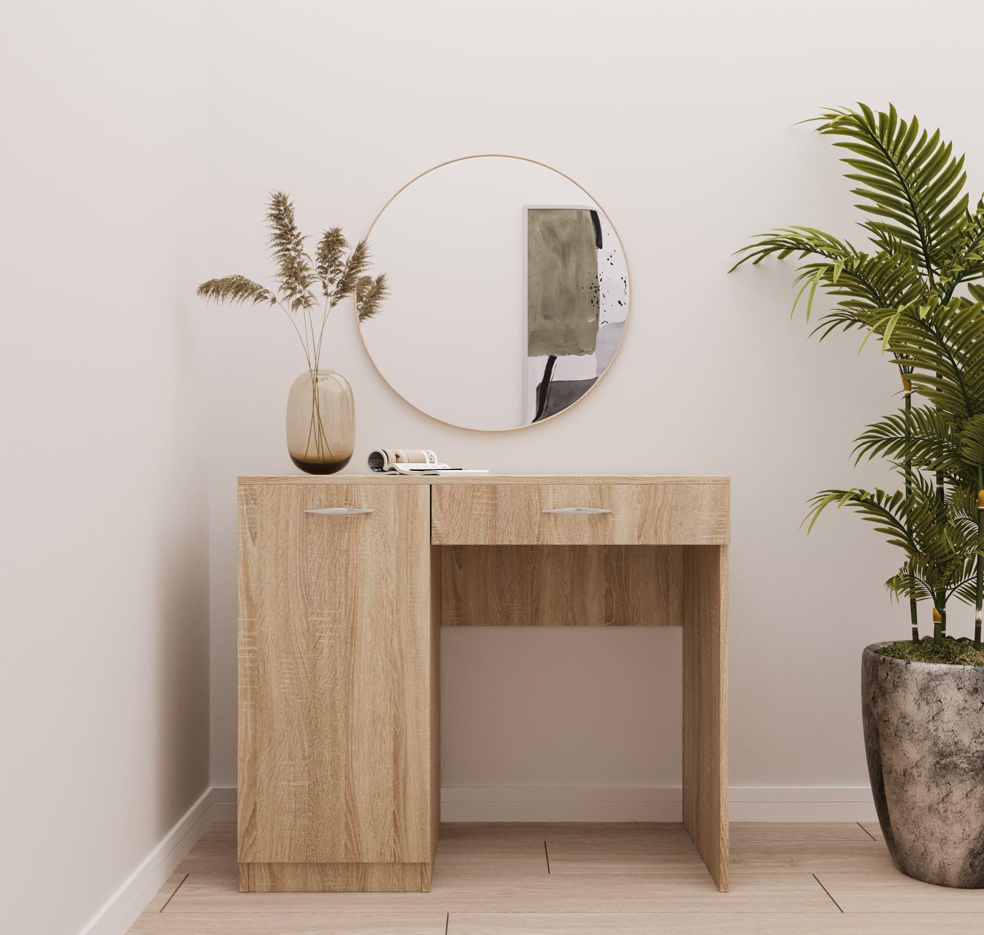 Туалетный столик с круглым зеркалом и ящиками 750х900х450 мм Дуб сонома