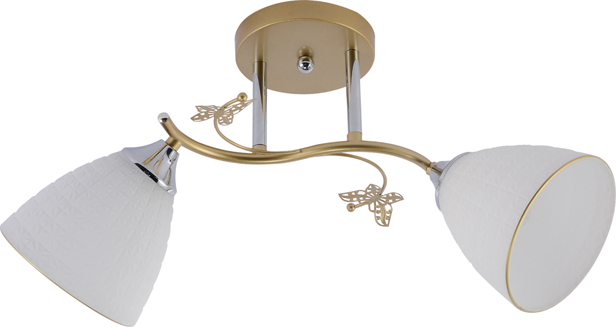 Люстра потолочная Light House SRS-20734/2 плафон белый матовый с каймой Золотой/Хром Люстра потолочная Light House SRS-20734/2 плафон белый матовый с каймой Золотой/Хром