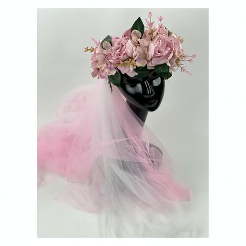 Венок на голову Пион с фатой Seta Decor 19-868-1PN