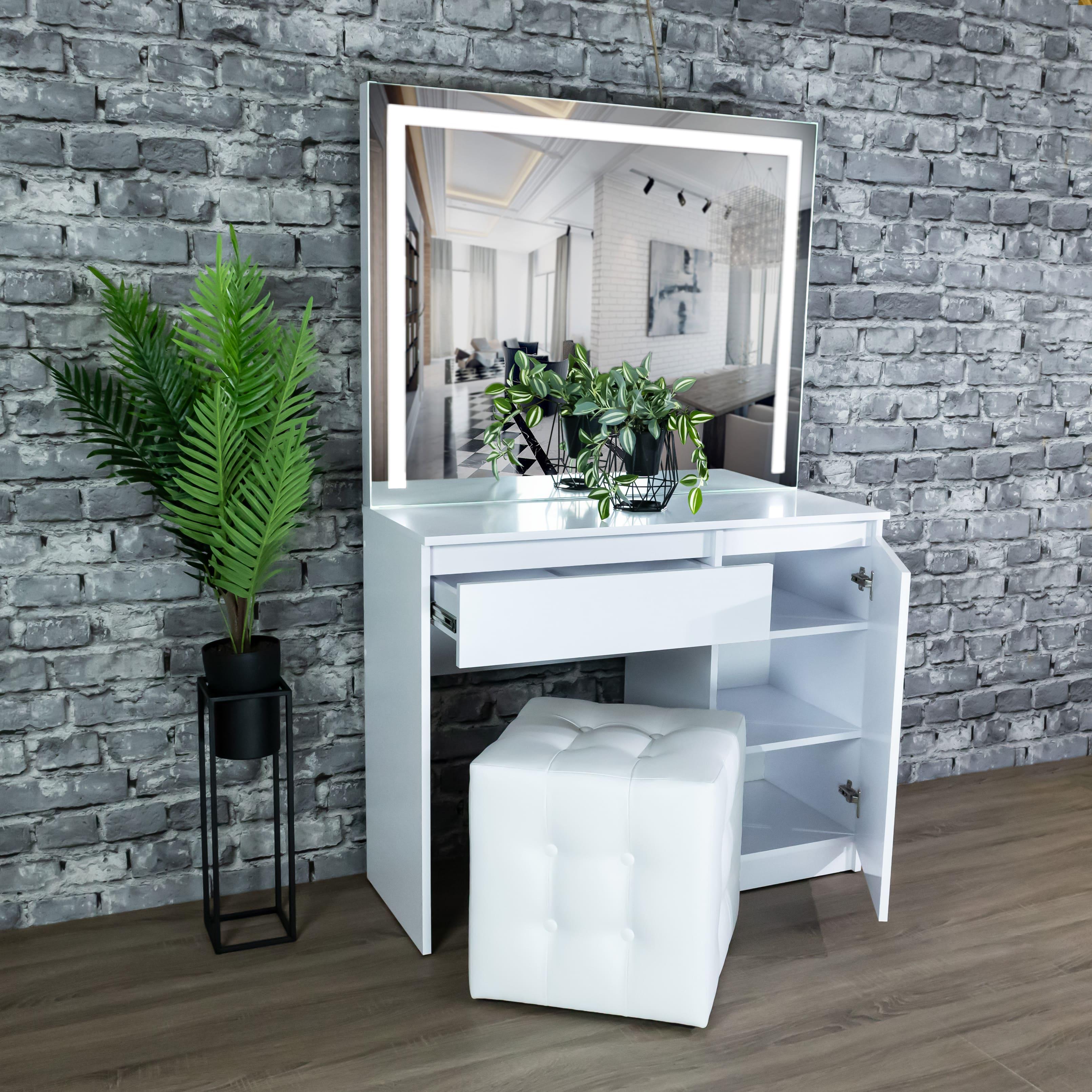 Стіл макіяжний з підсвіткою з полицями 160х100х40 см Білий (08/06) - фото 2 Стіл макіяжний з підсвіткою з полицями 160х100х40 см Білий (08/06) - фото 2