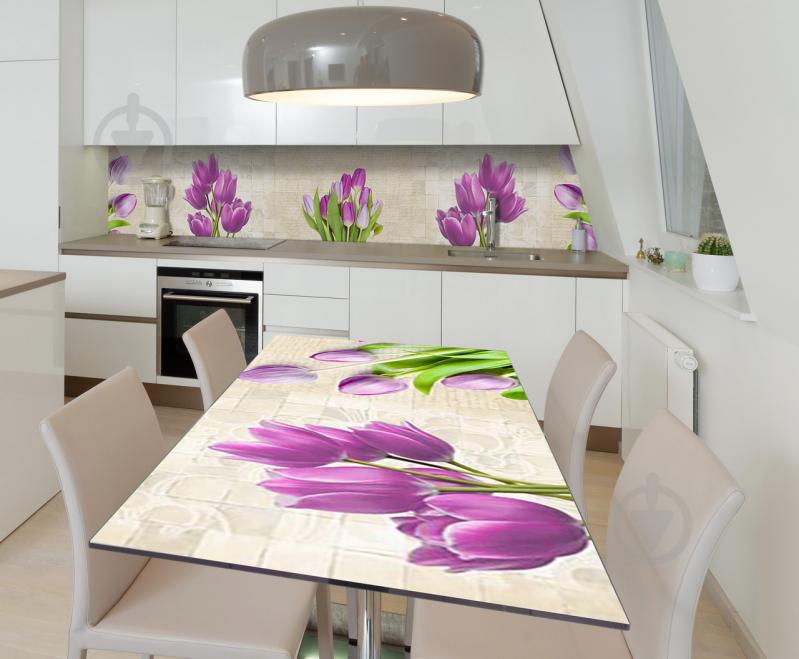 Наклейка виниловая на стол Zatarga  "Тюльпаны на плитке" 650х1200 мм