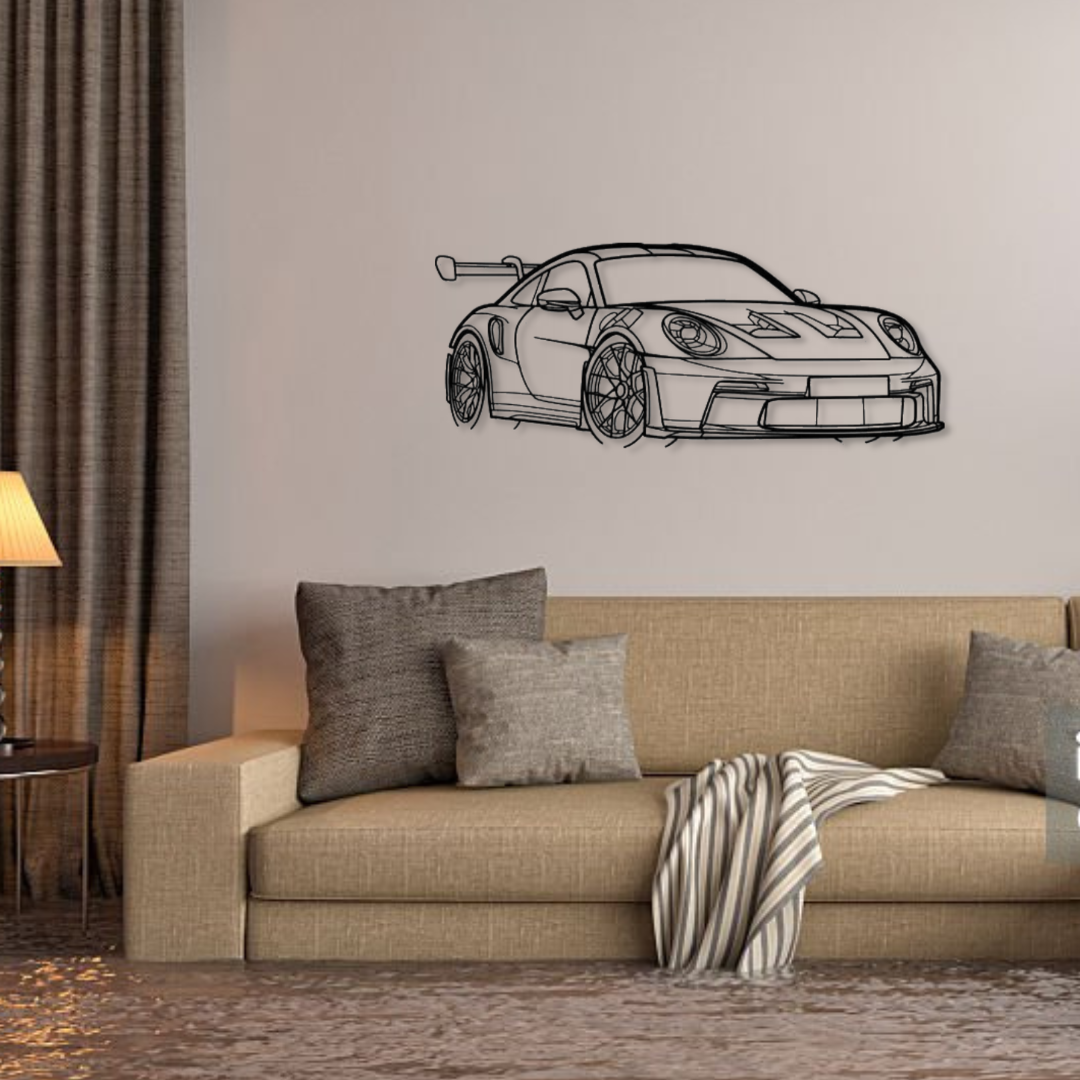 Декор на стену авто Porsche 911 992 GT3 RS из металла 120 см (auto55)