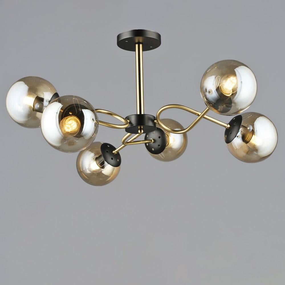 Люстра молекула стельова Light House SRS-20393/6 плафони бурштинові Чорний/Мідь Люстра молекула стельова Light House SRS-20393/6 плафони бурштинові Чорний/Мідь