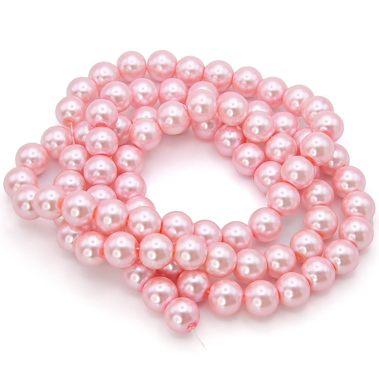 Бусины стеклянные на нитке под жемчуг 10 мм 80 см 90 шт. Розовый (БЖ0010ш53)
