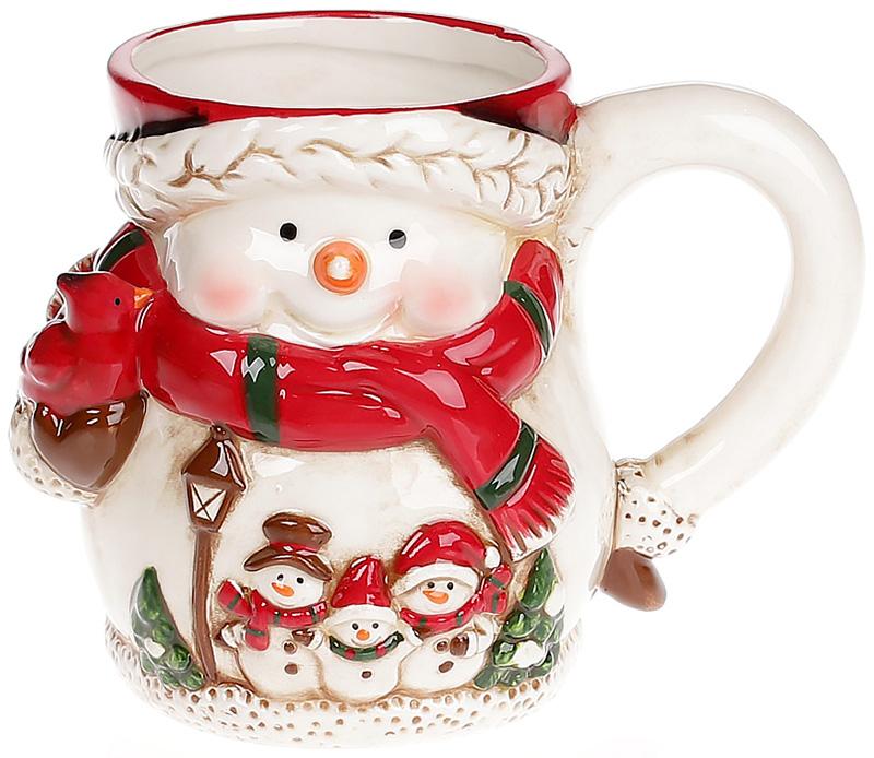 Кружка керамічна фігурна сніговики 450 мл Білий