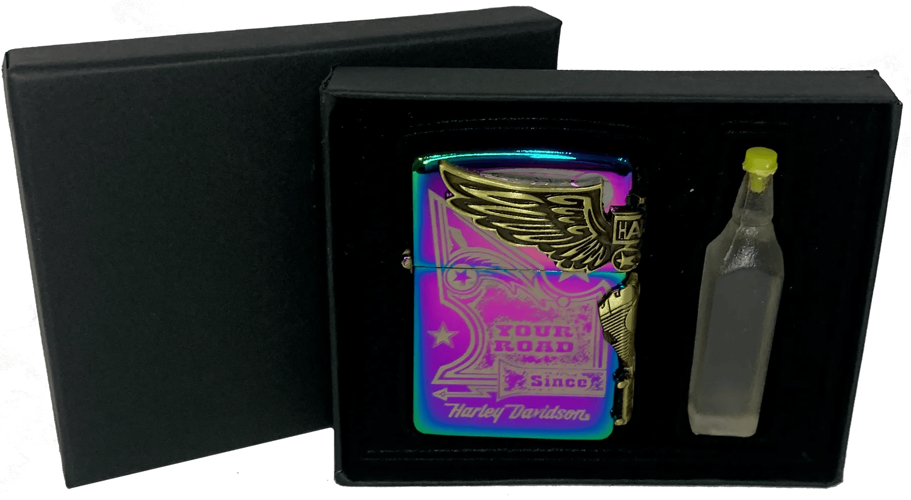 Зажигалка Harley Davidson бензиновая в подарочной коробке и баллончик бензина тип 1