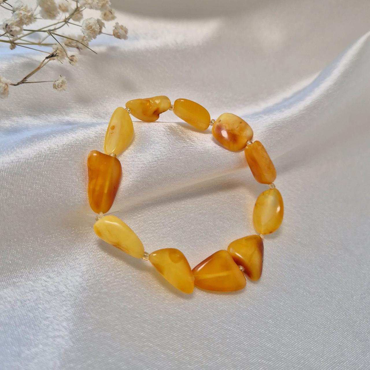 Браслет из натурального янтаря лечебный необработанный 18-19 см Желтый (бр18/150)